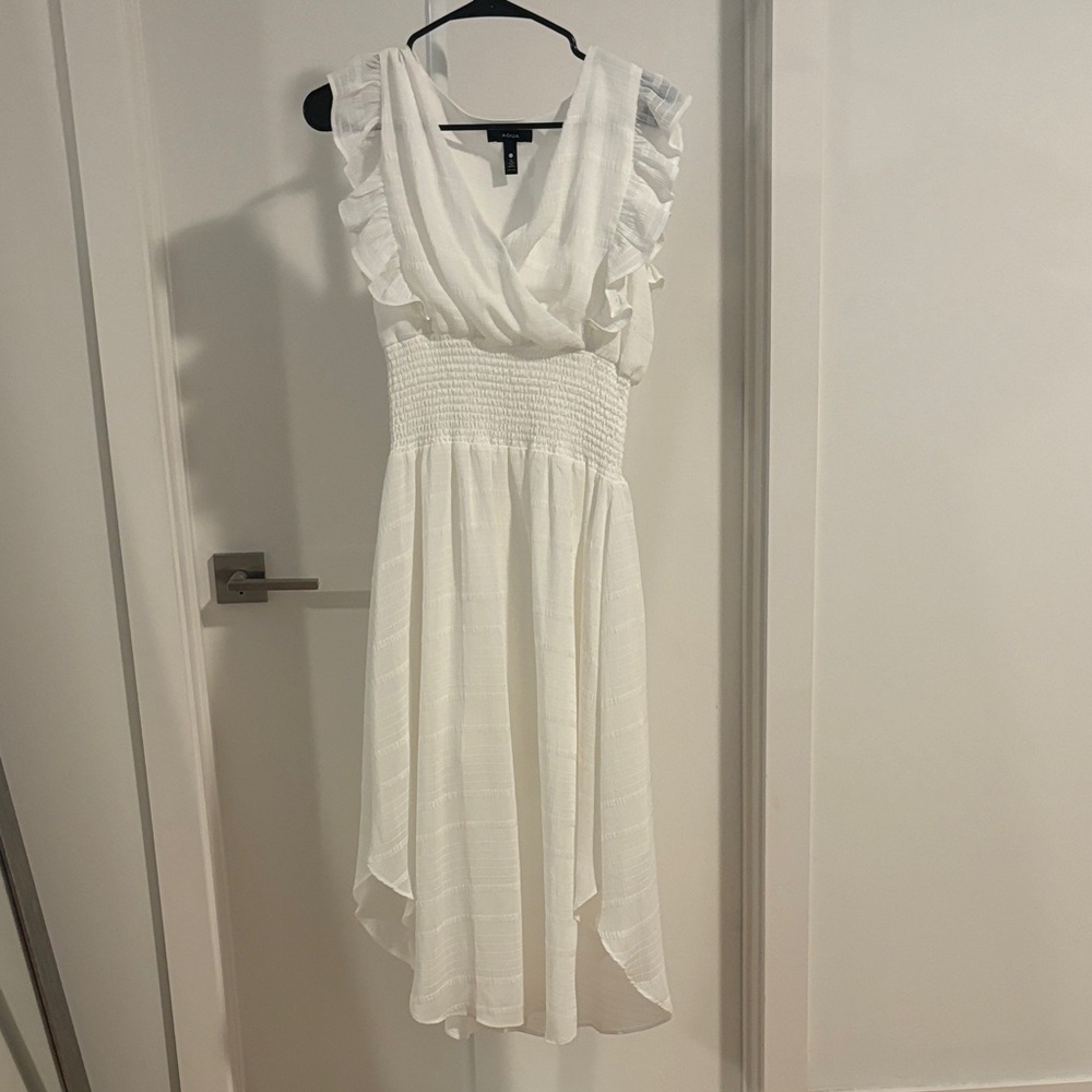 Aqua Elegant Cream High Low Dress with Ruffles
